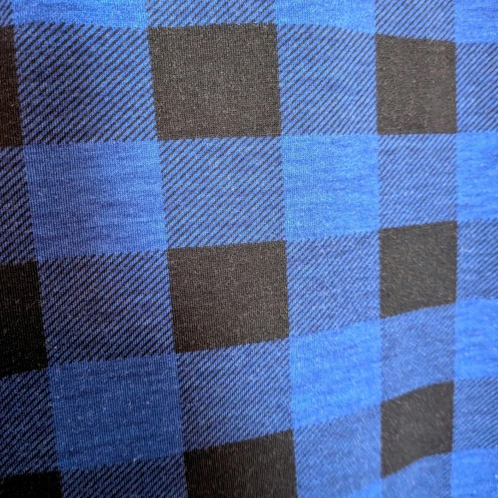 Ninedaily Blue Black Buffalo Plaid Quarter Zip Roll Tab Sleeve Tunic Top 2XL